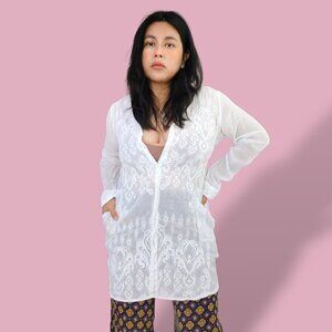 Johnny Was 100% cupra rayon embroidered ivory white button-up tunic top S/M